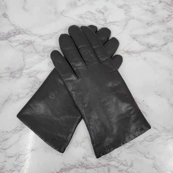 Isotoner Black Leather Driving Gloves with Knit Lining Women's Large - Picture 2 of 13